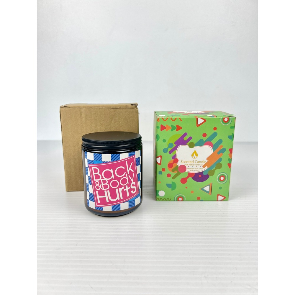 Back‎ & Body Hurts Funny Scented Candle 8oz Amber Jar Handmade Gift Boxed